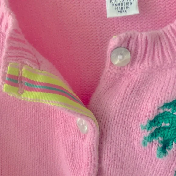 LILLY PULITZER Green Long Sleeve Top with Pink Cardigan w/Green Palm Tree - 6X - Picture 7 of 11